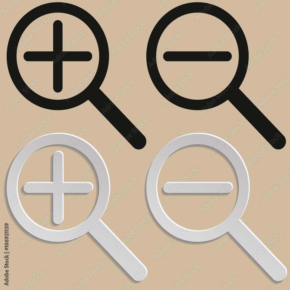 Zoom In and Zoom Out Icons. Simple zoom in, zoom out, magnifier glass icons, symbols. Vector illustration. Magnifying Glass Icon, magnifying glass, search icon, magnifying glass icon vector. Zoom In and Zoom Out Icons. Simple zoom in, zoom out, magnifier glass icons, symbols. Vector illustration. Magnifying Glass Icon, magnifying glass, search icon, magnifying glass icon vector.