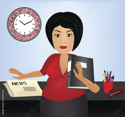 vector image of secretary in office.