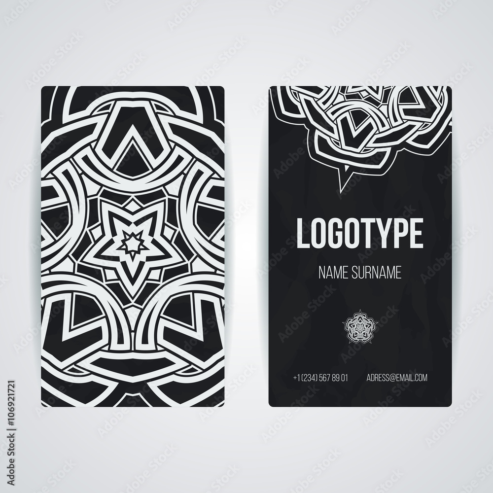 Set of vector design templates. Business card with floral circle ornament. Mandala style.