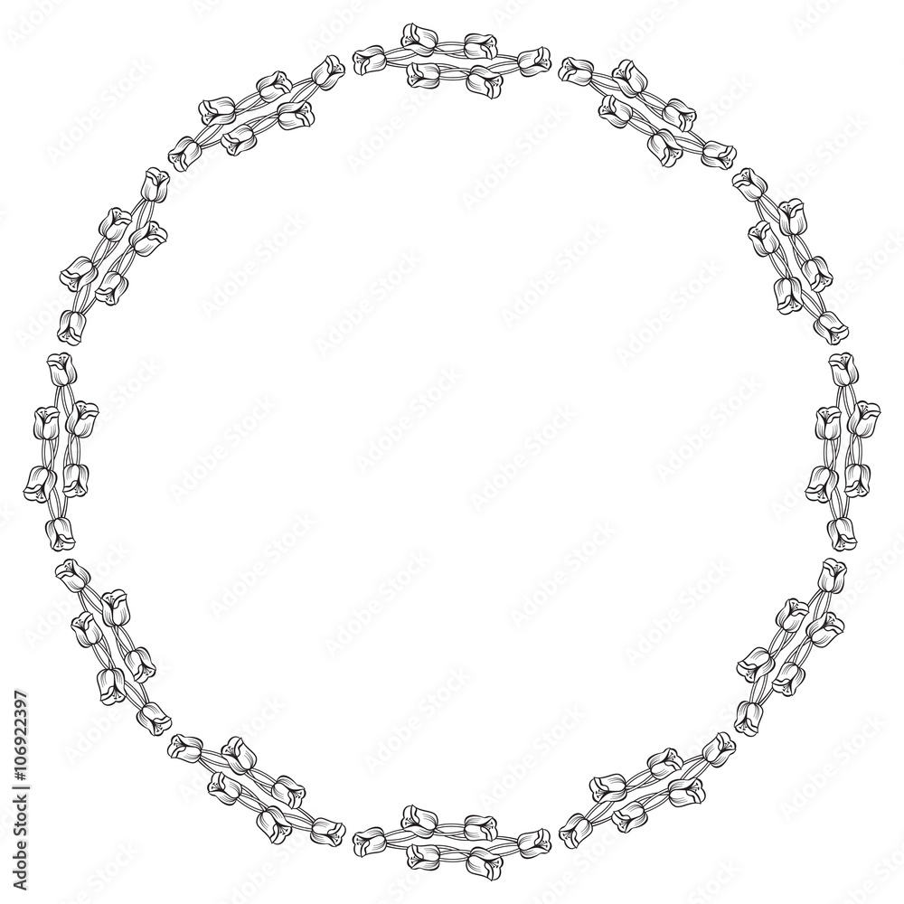 Round frame with elegant tulips. Vector clip art. Round frame with elegant tulips. Vector clip art.