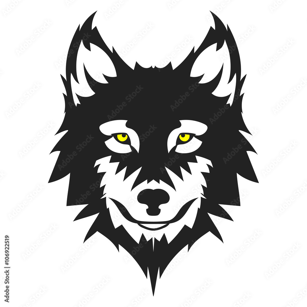 Beautiful wolf tattoo.Vector wolf's head as a design element on isolated background