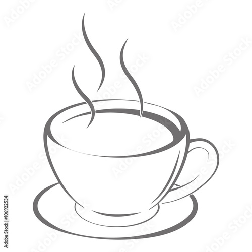 Contour image of the cup with hot tea. Delicious coffee. vector illustration