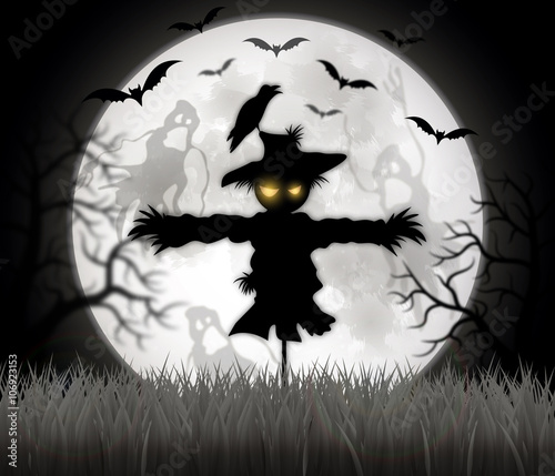 Happy Halloween sign with scarecrow