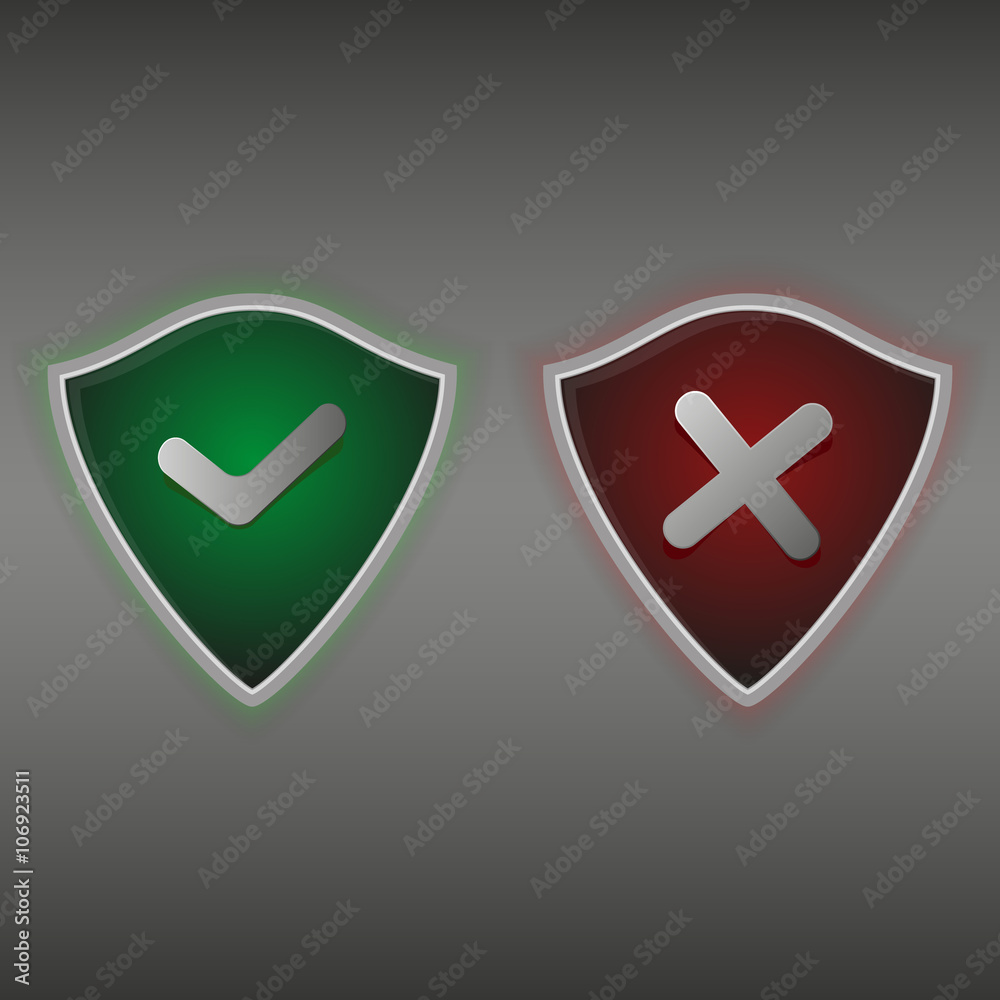Shield set with check marks