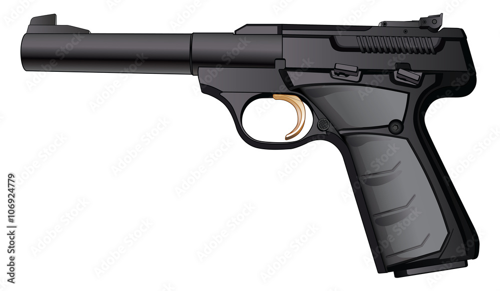 Gun Simi-Automatic 22 Caliber is a detailed illustration of a modern black semi-automatic 22 Caliber pistol. Gun Simi-Automatic 22 Caliber is a detailed illustration of a modern black semi-automatic 22 Caliber pistol.