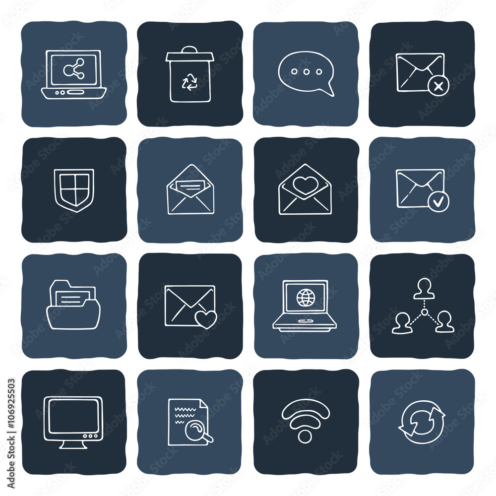 Set of doodle web, computer and drawing icons. Set of doodle web, computer and drawing icons.