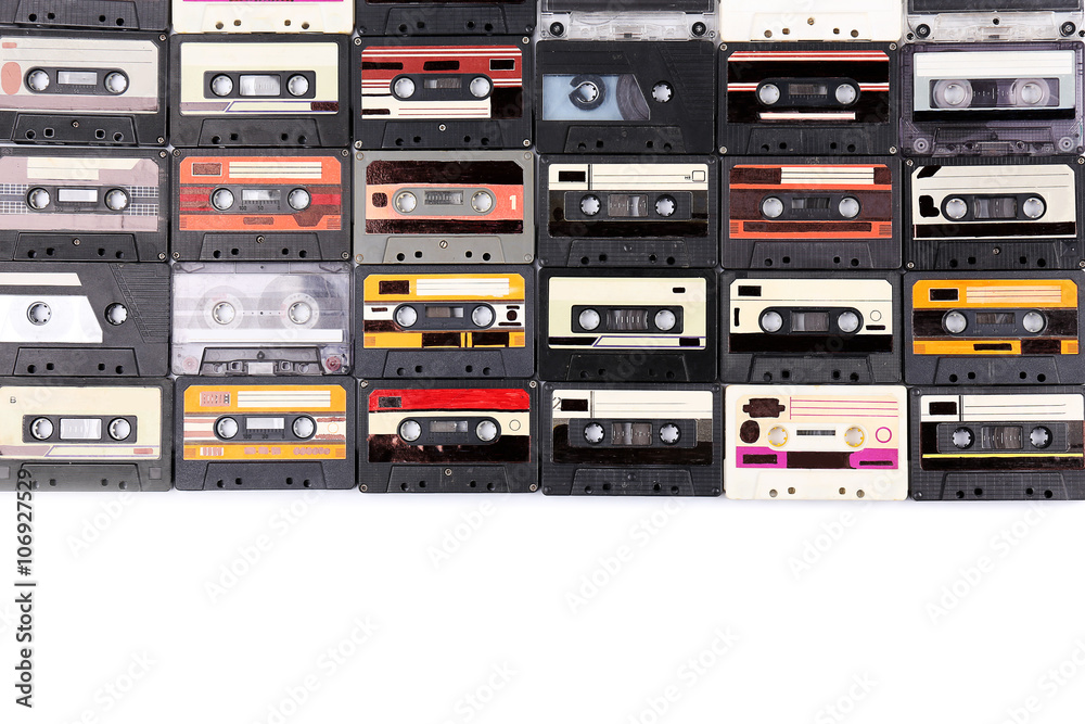 Collection of audio cassettes isolated on white Collection of audio cassettes isolated on white