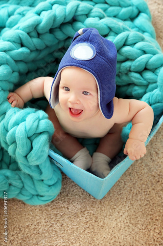 Adorable baby in funny hat ...