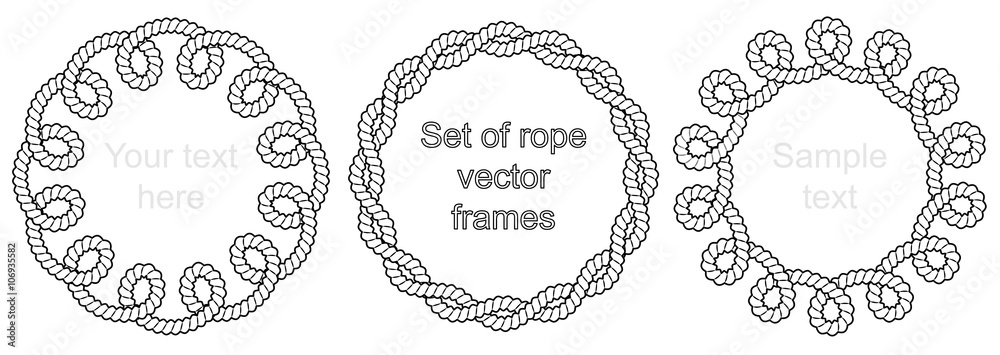 Set of black and white rope vector frames