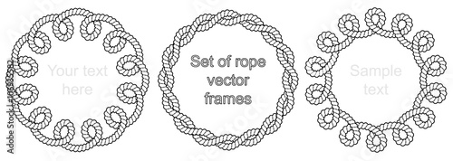 Set of black and white rope vector frames