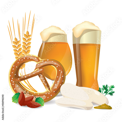 illustration beer and food german on white,vector