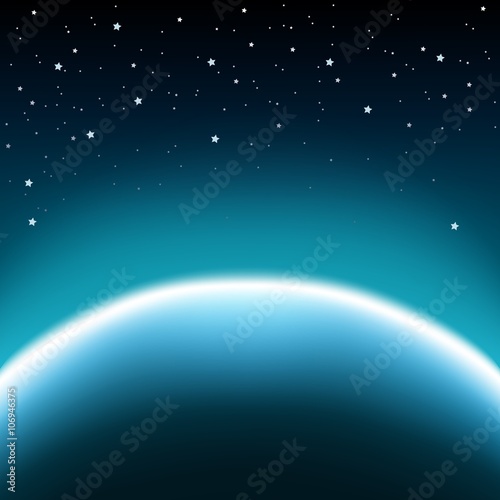 Space with stars and blue planet horizon background