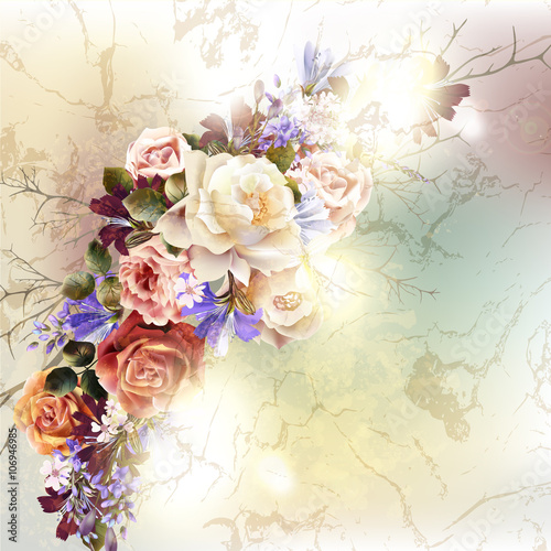 Vector cute roses in vintage style for design