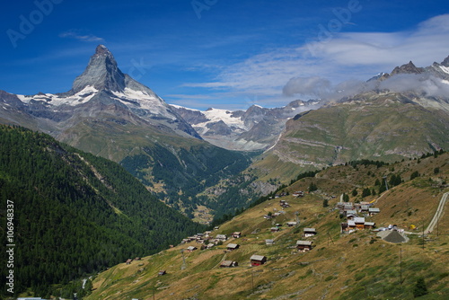 Matterhorn and  Findeln village from Sunnegga