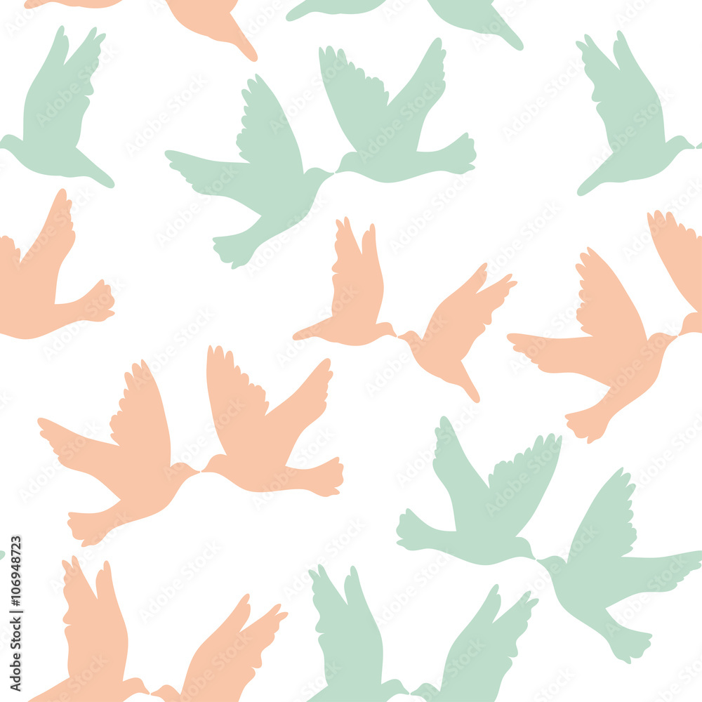 Pair of pigeons on a white background. Seamless pattren pastel color Pair of pigeons on a white background. Seamless pattren pastel color
