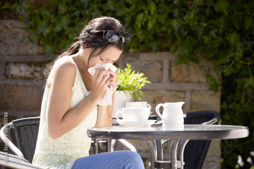 Woman suffering from hay fever
