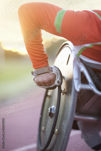 Close up of arm of athlete in para-athletic competition