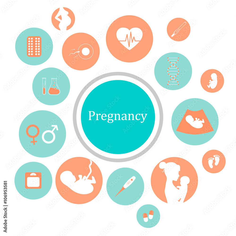 Fototapeta premium Medicine and pregnancy vector icons set