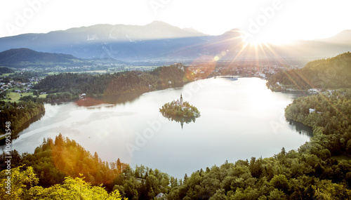 Aerial photography of Bled lake in Slovenia