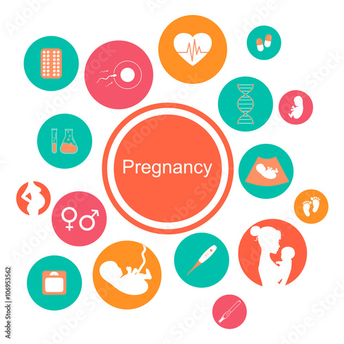 Medicine and pregnancy vector icons set