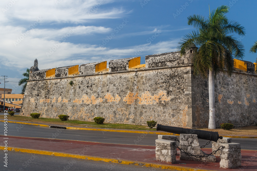 Walls of the fortifications of the colonial city Campeche, Mexic