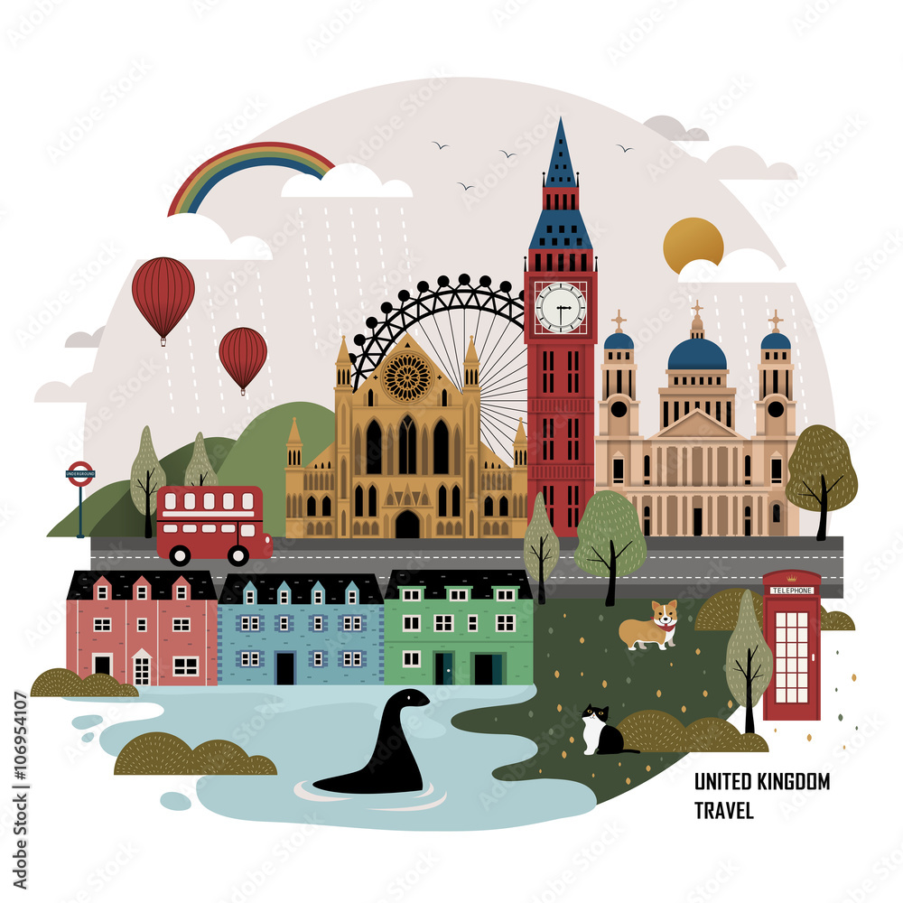 United Kingdom travel poster - obrazy, fototapety, plakaty 