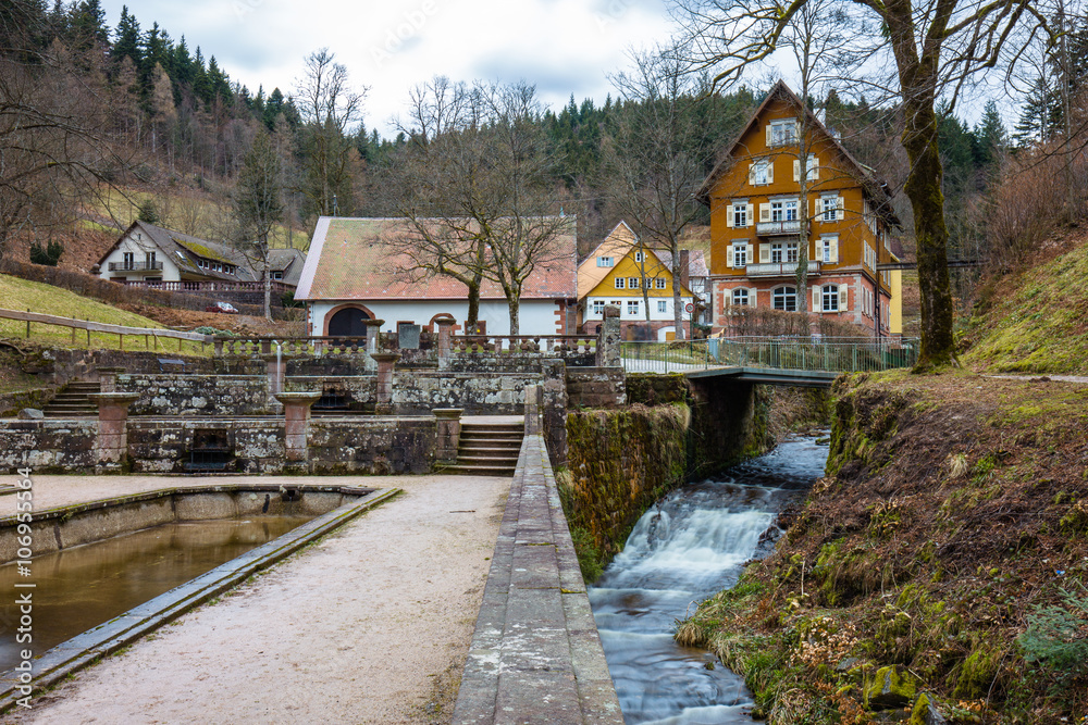 Fototapeta premium Klosterruine und Wasserfälle Allerheiligen Black Forest Schwarzwald