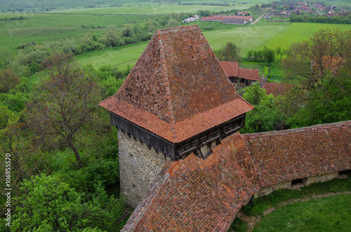 View from tower of Viscri fortified church (castle), Transylvania, Romania, UNESCO heritage photo