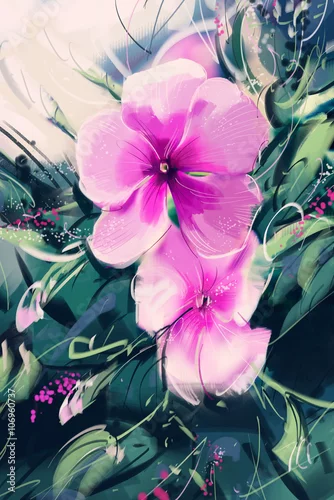 Obraz malowanie fioletowych kwiatów