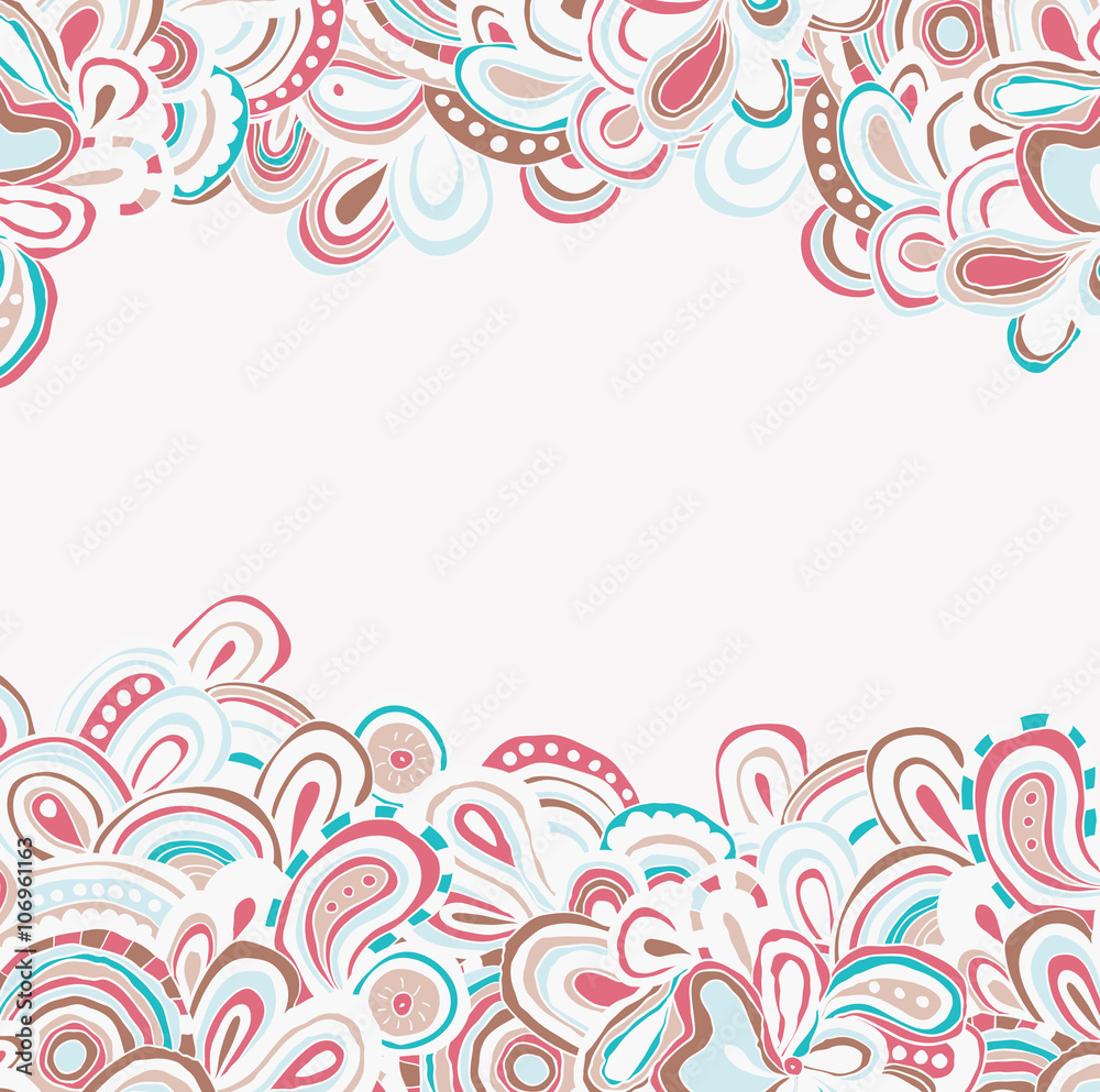 Nice card with bright hand drawn pattern. Easter theme. Zentagled. Can be used as card, invitation.