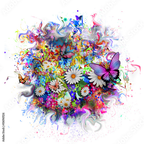 абстрактный цветочный фон с бабочками