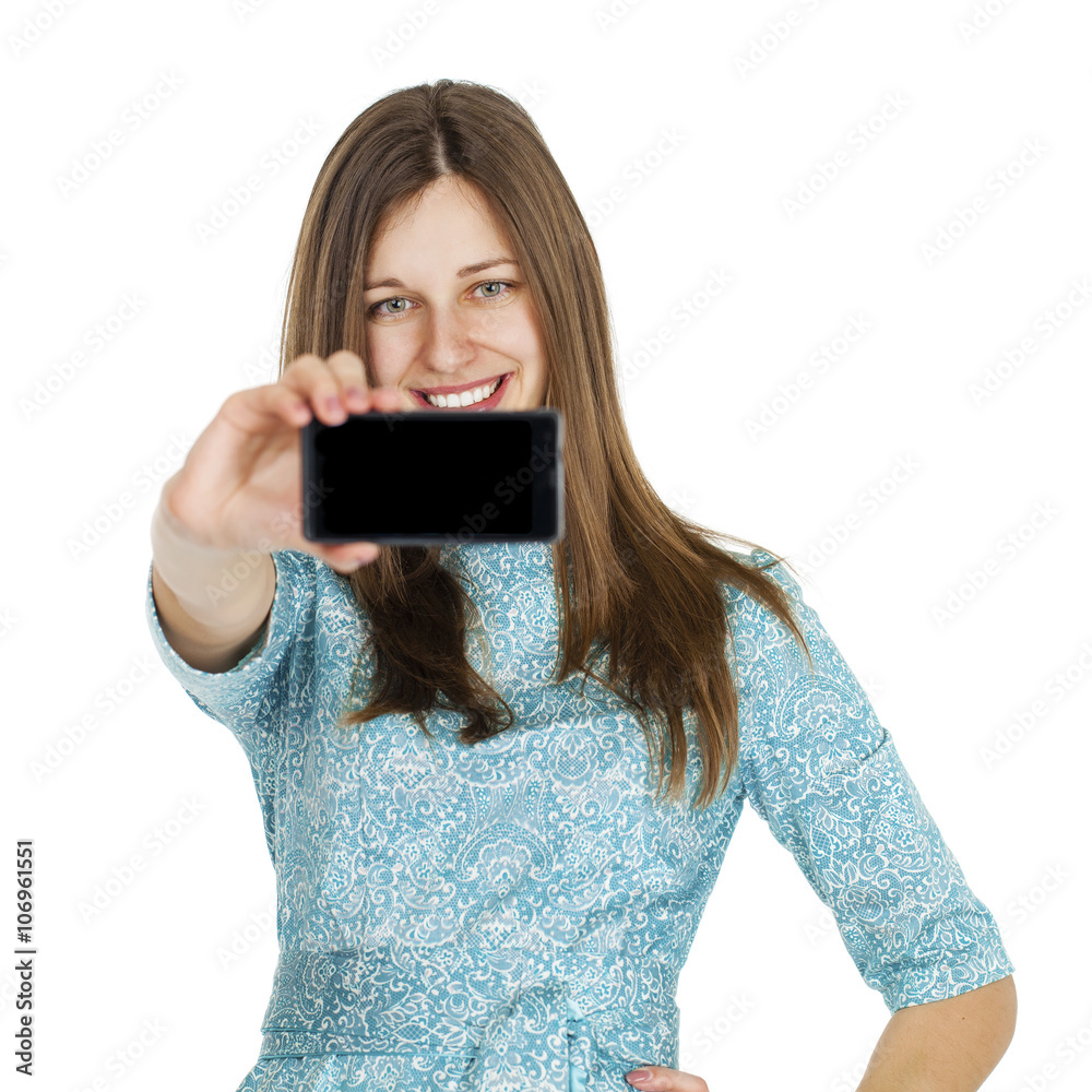Fototapeta premium Young beautiful woman taking selfie with mobile phone