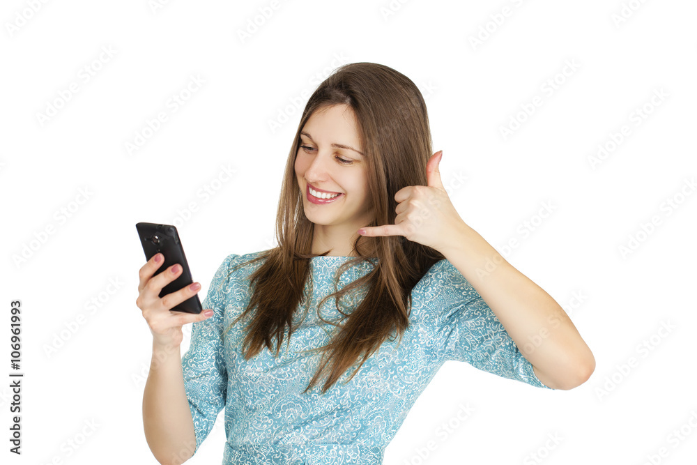 Beautiful woman writes a message on the phone Beautiful woman writes a message on the phone