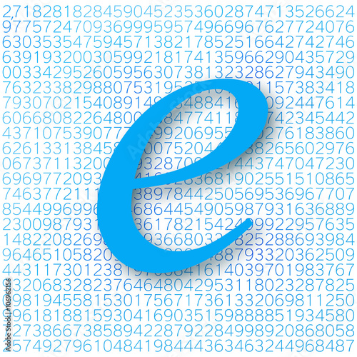 Euler's number with a shadow on a digital background. Mathematical constant, decimal irrational number, base of the natural logarithm. Abstract digital vector illustration. Napier's constant.