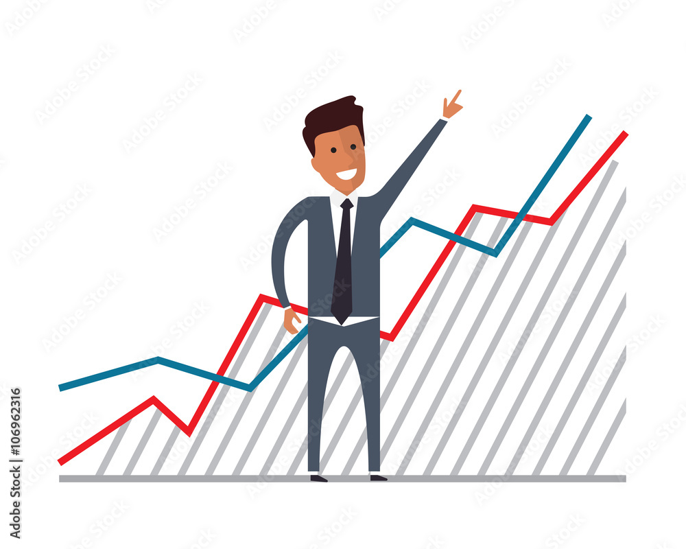 Businessman with financial growth. Flat vector illustration. Businessman with financial growth. Flat vector illustration.
