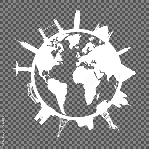 Attraction world on world map on isolated background