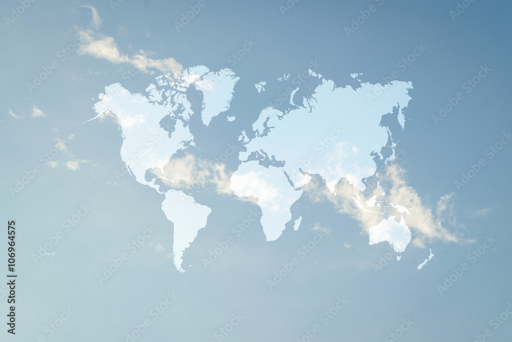 Obraz Błękitne niebo chmura z mapą świata
