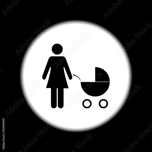 Woman with pram pictogram flat icon