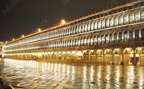 Night time view of St Marks square, Venice, Italy