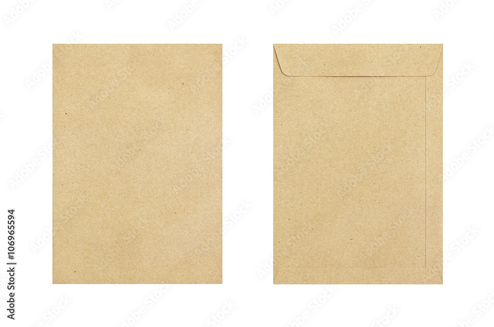 Brown envelope front and back isolate on white background, Clipp - obrazy, fototapety, plakaty 