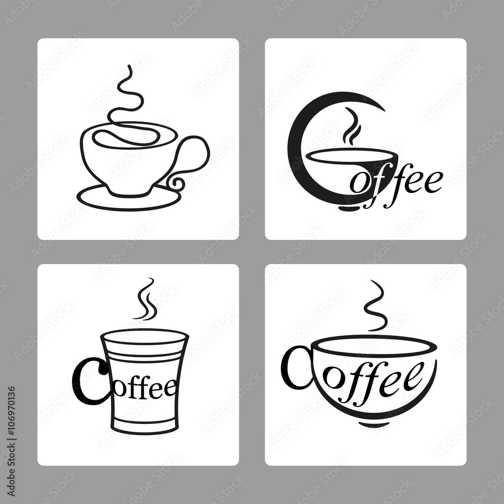 Vector set of icons of cups of coffee on a white backgrounds.
