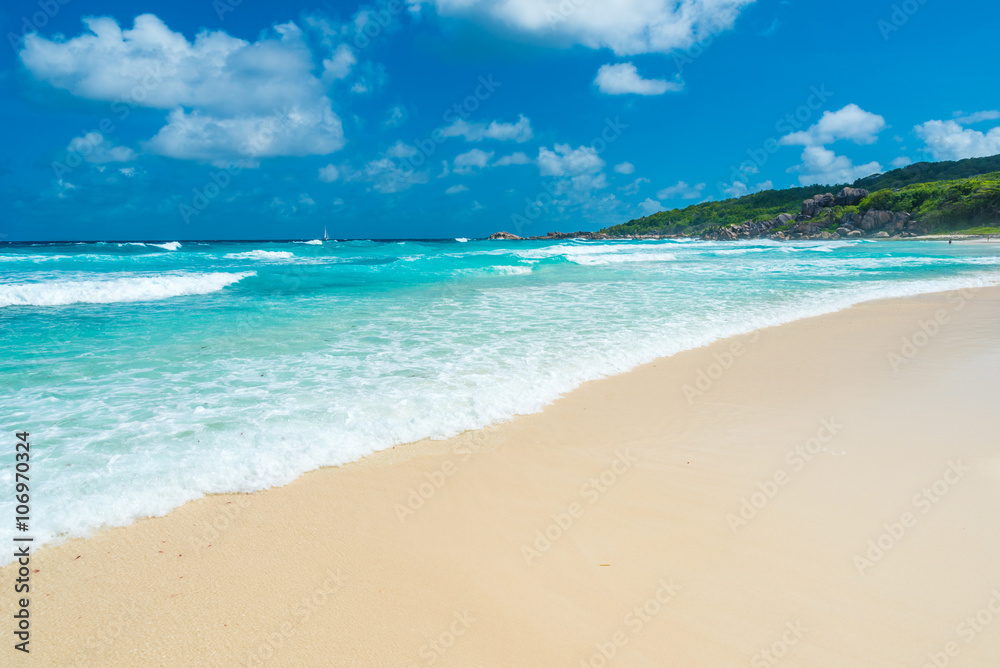 Tropical Grand Anse on island La Digue, Seychelles