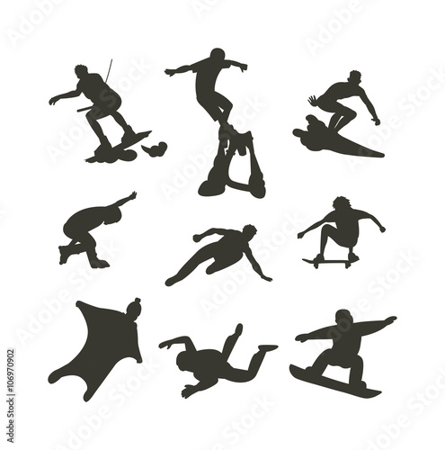 Vector drawing jumping and climbing men extreme athletes silhouettes.