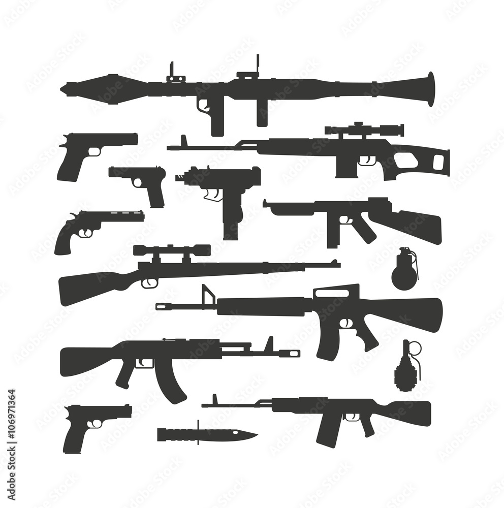 Weapon collection different military automatic gun shot machines