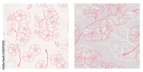 set of spring seamless patterns. floral backgrounds with sakura branches