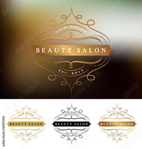 Beauty salon frame logo design with flourishes line. Suitable for beauty salon, spa, massage, cosmetic decorative. Vector illustration