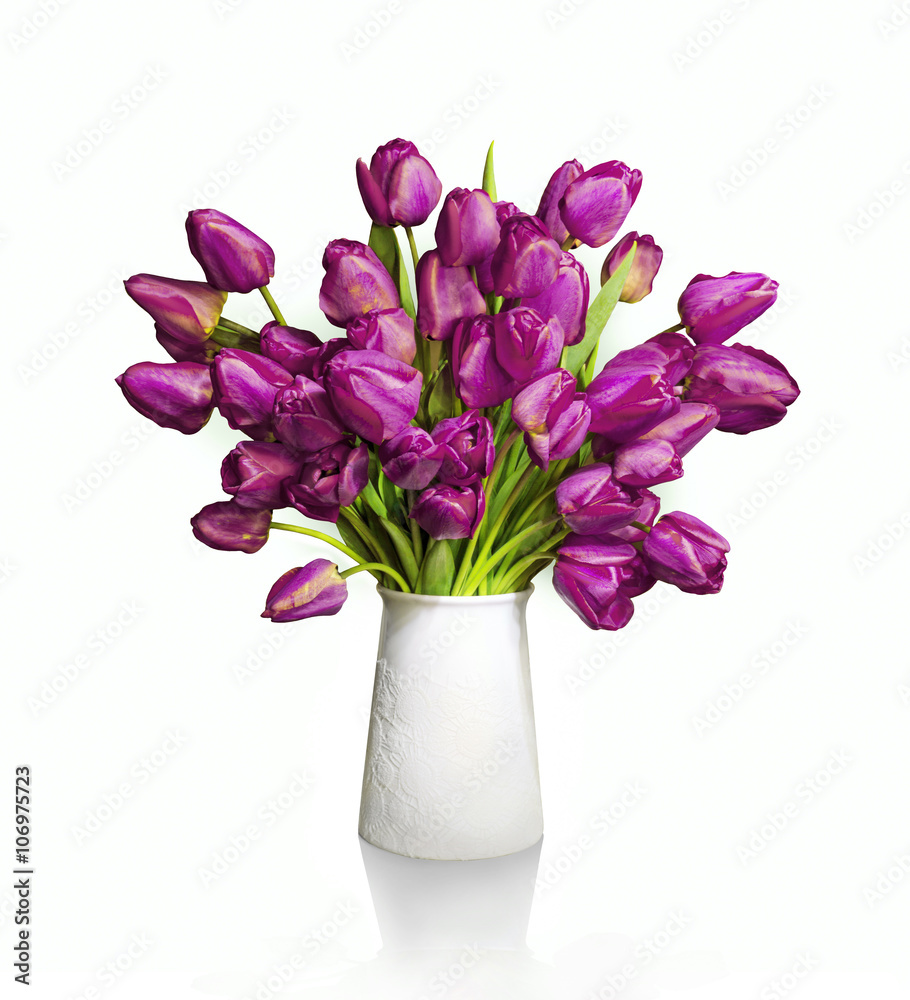 Bouquet of red tulips in white vase Bouquet of red tulips in white vase