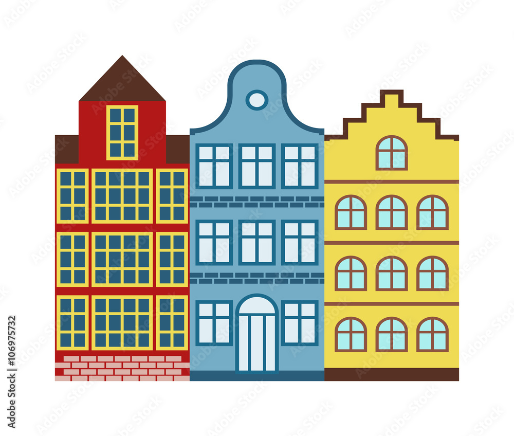 Traditional old buildings Amsterdam house netherlands architecture traditional travel vector.
