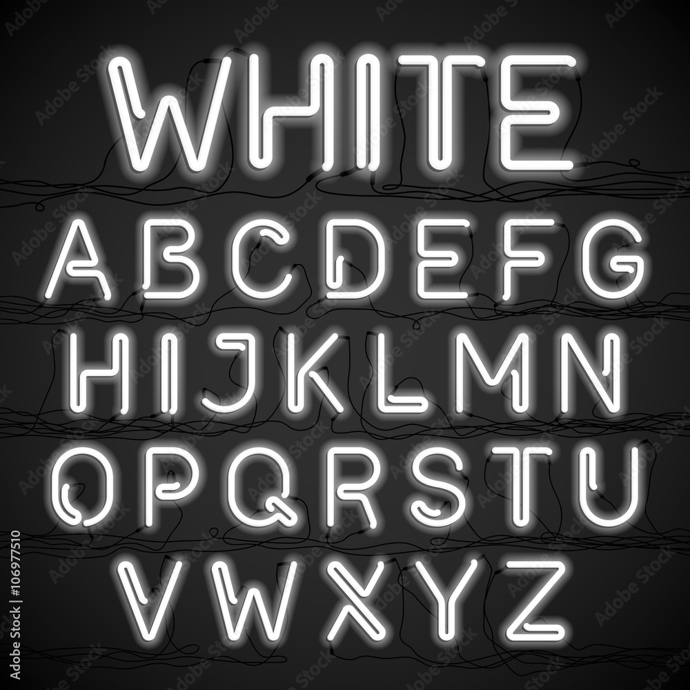 White neon light alphabet with cable