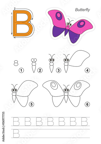 Drawing tutorial. Game for letter B